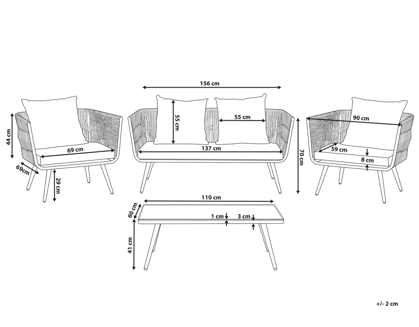 Set da giardino con tavolo 4 posti RAGUSA Rattan sintetico (PE) Bianco sporco