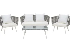 Set da giardino con tavolo 4 posti RAGUSA Rattan sintetico (PE) Bianco sporco