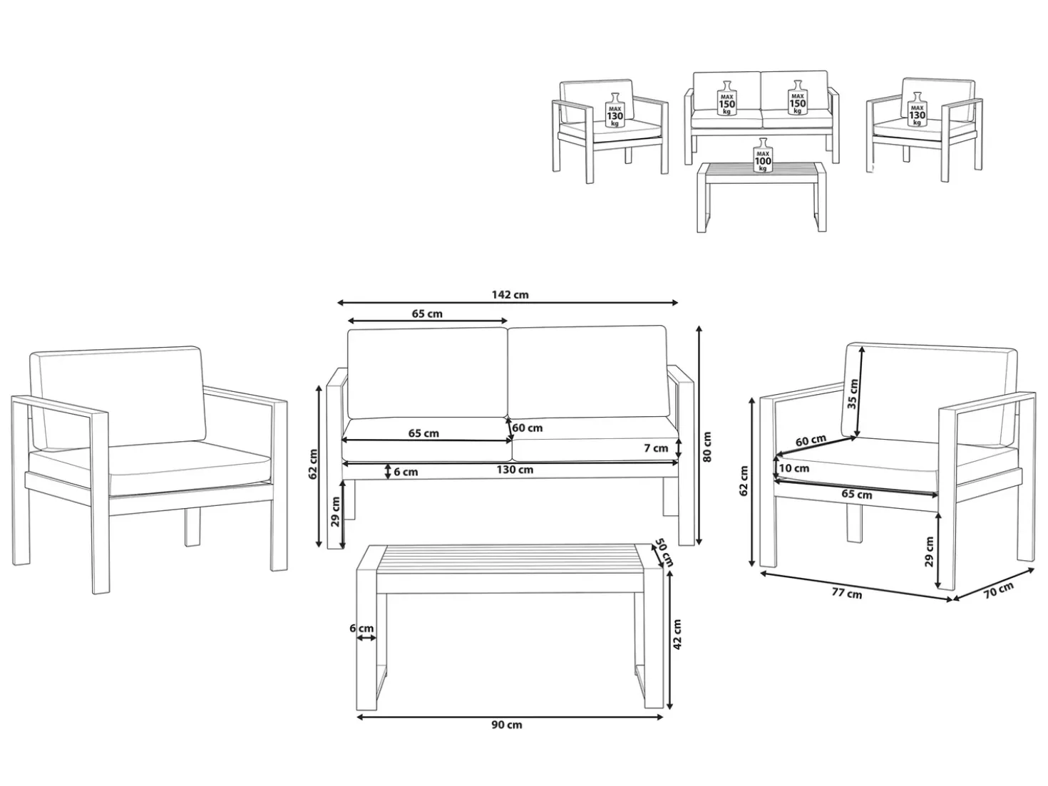 Set da giardino con tavolo 4 posti SALERNO Metallo Grigio chiaro