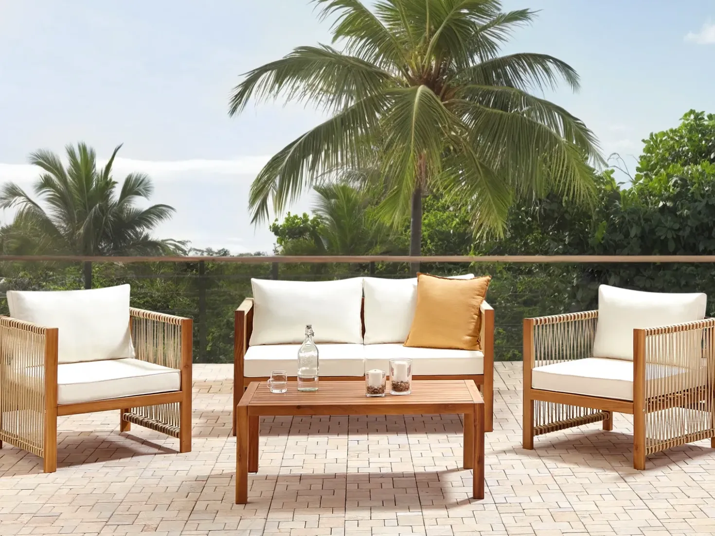 Set da giardino con tavolo 4 posti ANTRIA Legno d'acacia Beige