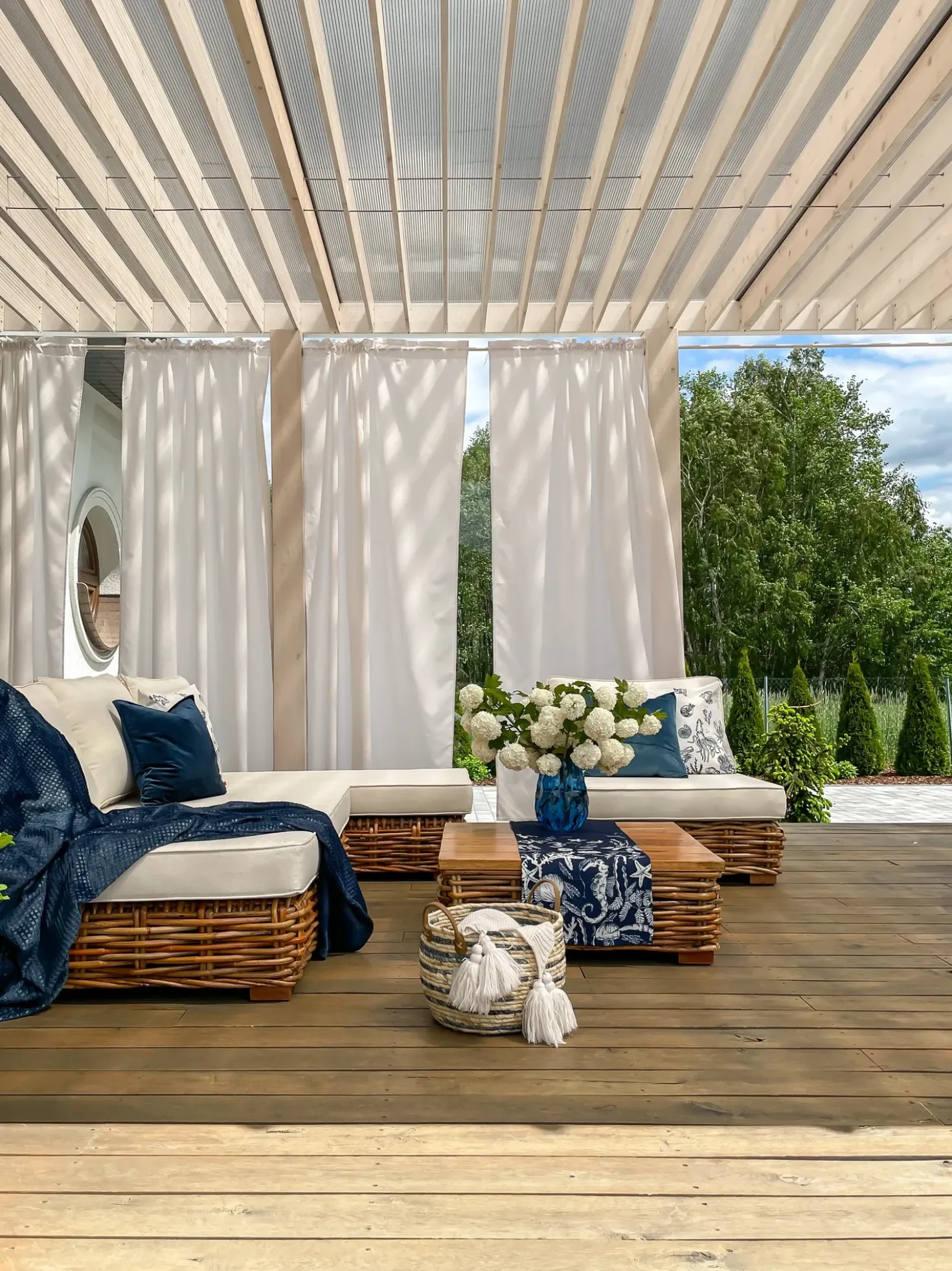 Set da giardino con tavolo 4 posti VARALLO Lato Sinistro Modulare Rattan Naturale