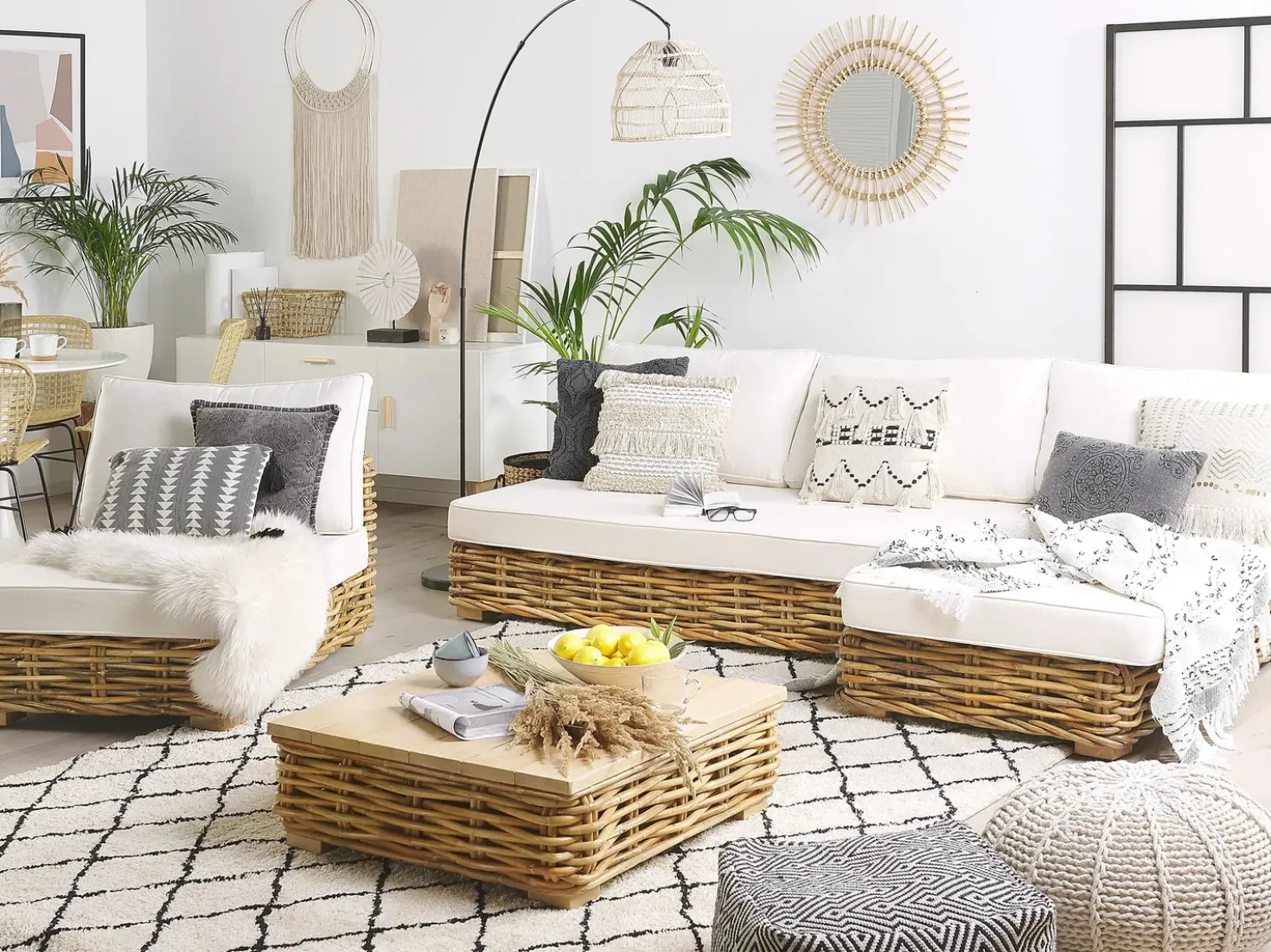 Set da giardino con tavolo 4 posti VARALLO Lato Sinistro Modulare Rattan Naturale