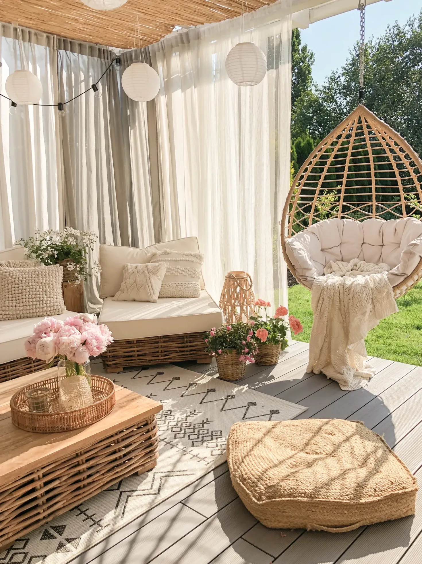 Set da giardino con tavolo 4 posti VARALLO Lato Sinistro Modulare Rattan Naturale