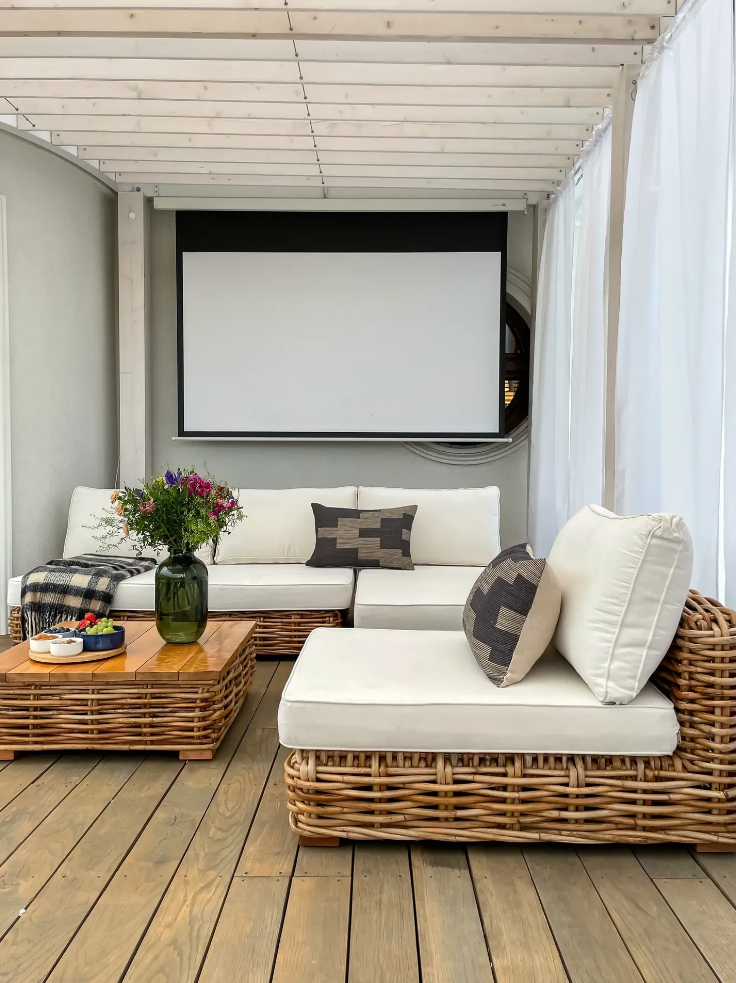 Set da giardino con tavolo 4 posti VARALLO Lato Sinistro Modulare Rattan Naturale