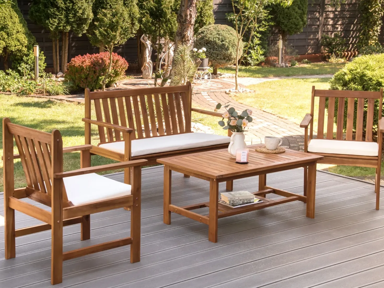 Set da giardino con tavolo 4 posti ALTIDONA Legno d'acacia Bianco sporco