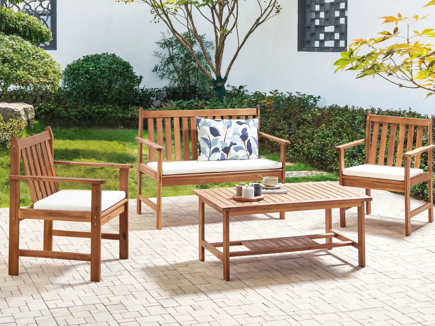 Set da giardino con tavolo 4 posti ALTIDONA Legno d'acacia Bianco sporco