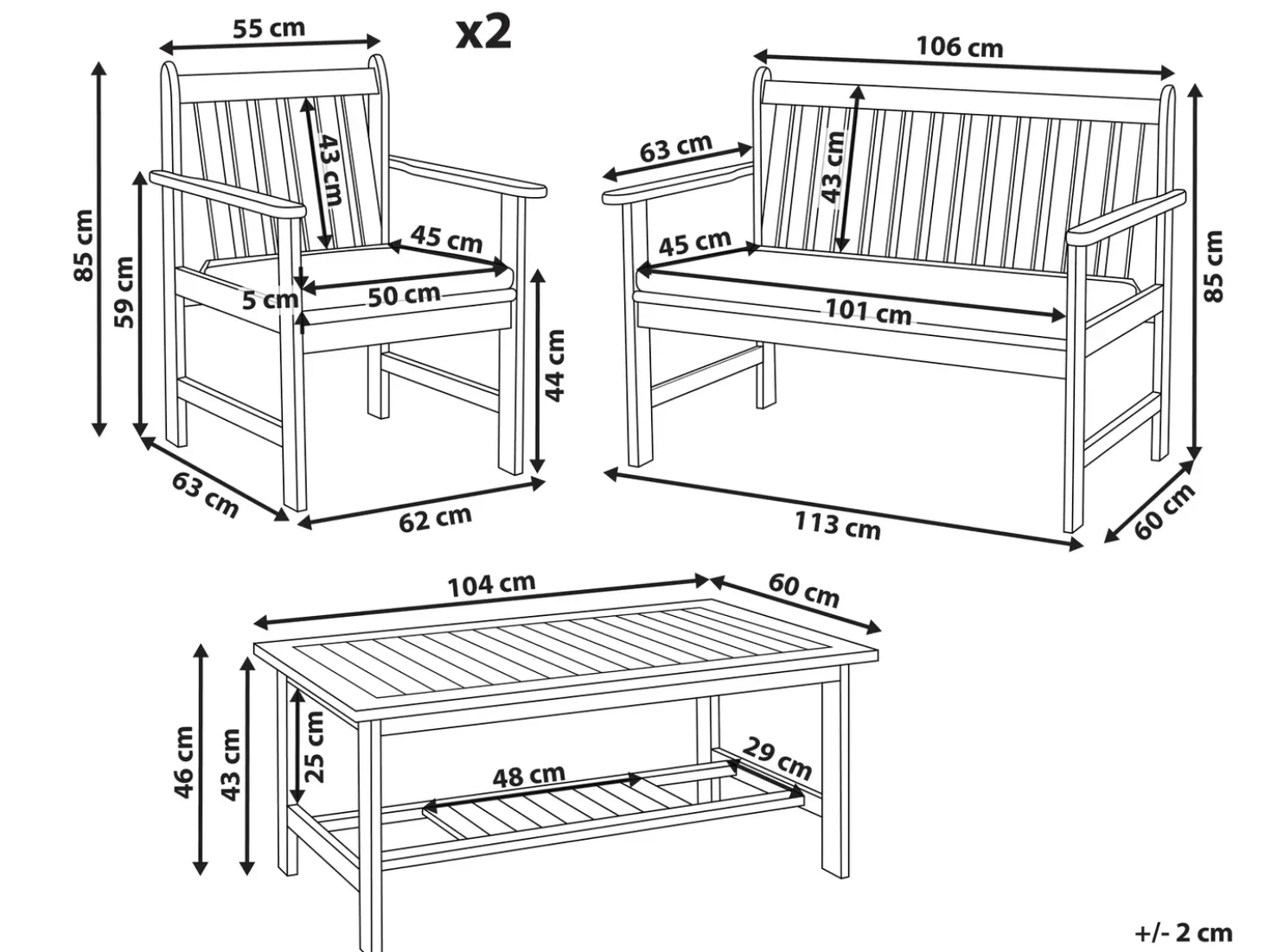 Set da giardino con tavolo 4 posti ALTIDONA Legno d'acacia Bianco sporco