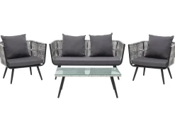 Set da giardino con tavolo 4 posti RAGUSA Rattan sintetico (PE) Grigio