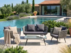 Set da giardino con tavolo 4 posti RAGUSA Rattan sintetico (PE) Grigio