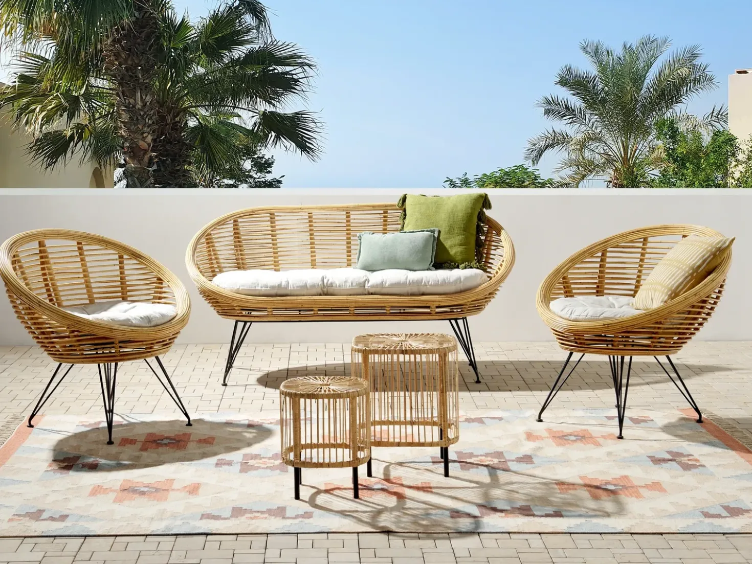 Set da giardino con tavolo 4 posti MARATEA/CESENATICO Rattan Naturale