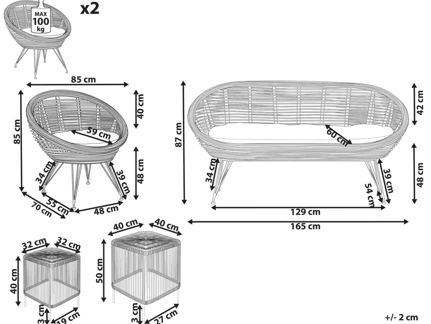 Set da giardino con tavolo 4 posti MARATEA/CESENATICO Rattan Naturale