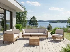 Set da giardino con tavolo 6 posti OMEGANA Modulare Rattan sintetico (PE) Beige chiaro