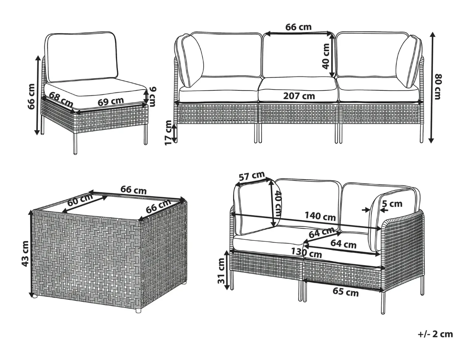 Set da giardino con tavolo 6 posti OMEGANA Modulare Rattan sintetico (PE) Beige chiaro