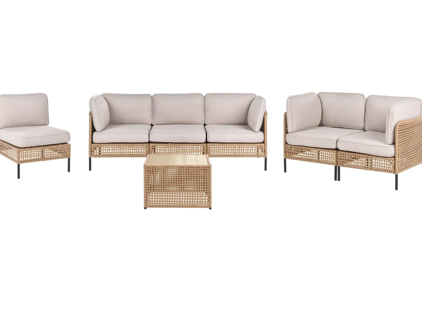 Set da giardino con tavolo 6 posti OMEGANA Modulare Rattan sintetico (PE) Beige chiaro