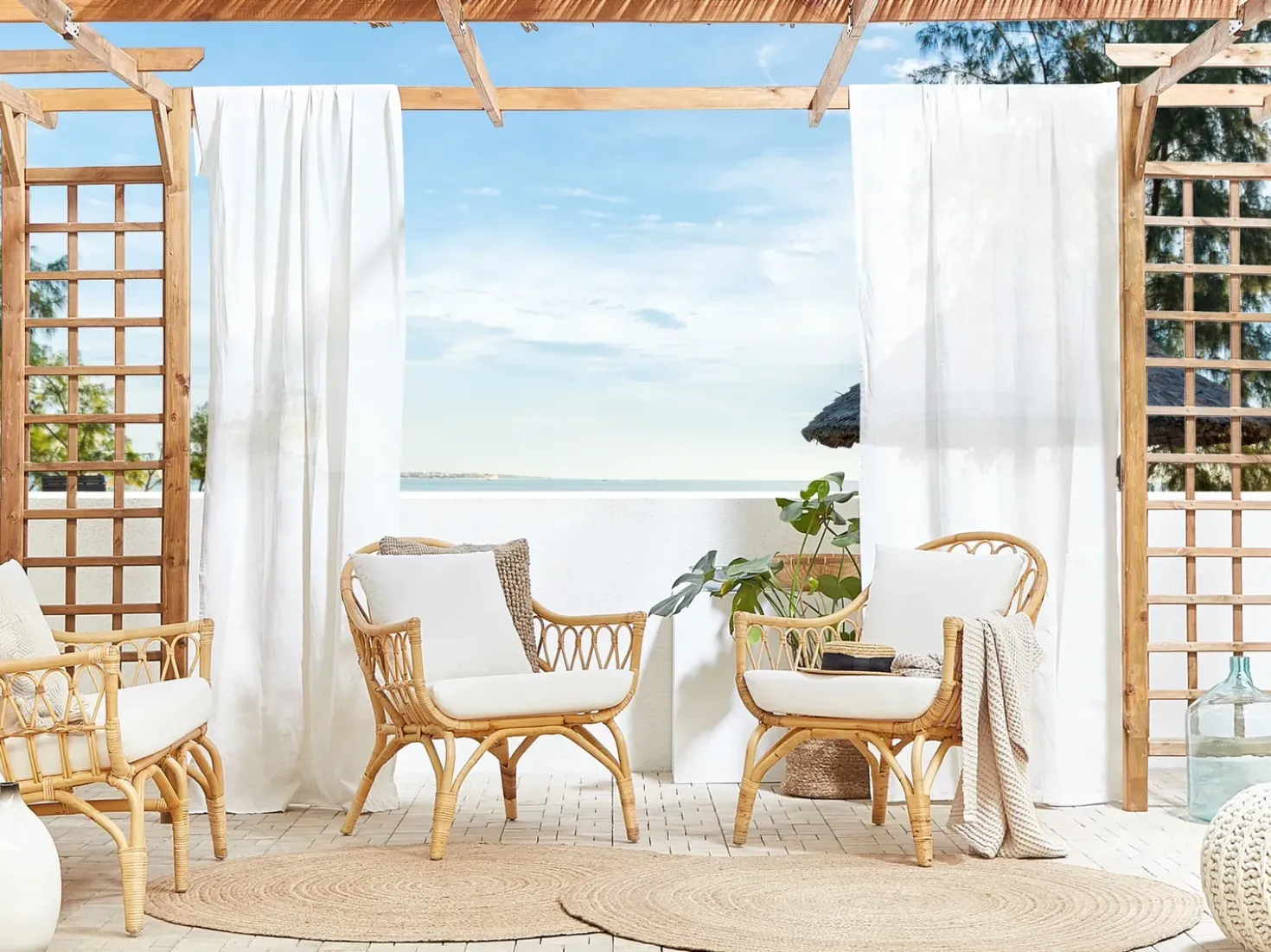Set da giardino con tavolo 4 posti SIBARI Rattan Naturale
