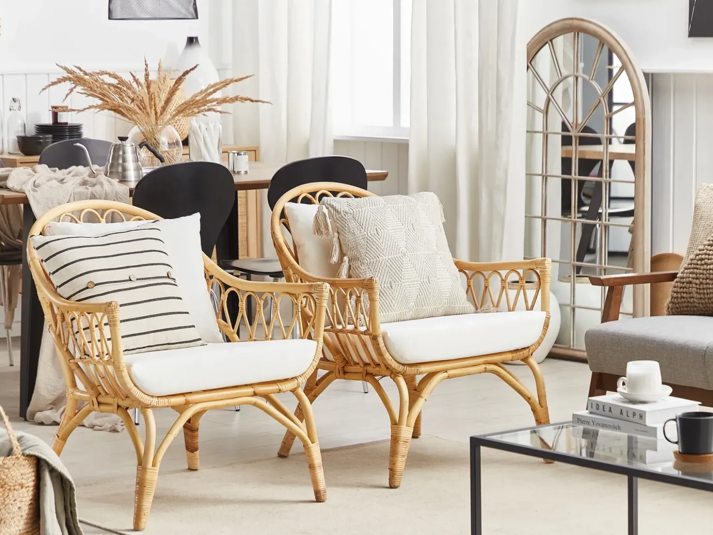 Set da giardino con tavolo 4 posti SIBARI Rattan Naturale