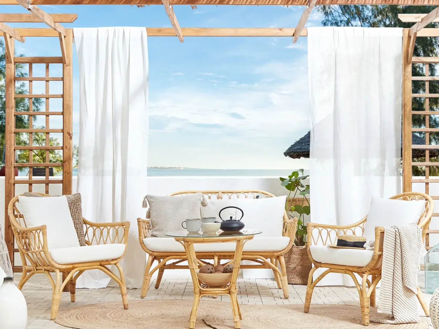 Set da giardino con tavolo 4 posti SIBARI Rattan Naturale