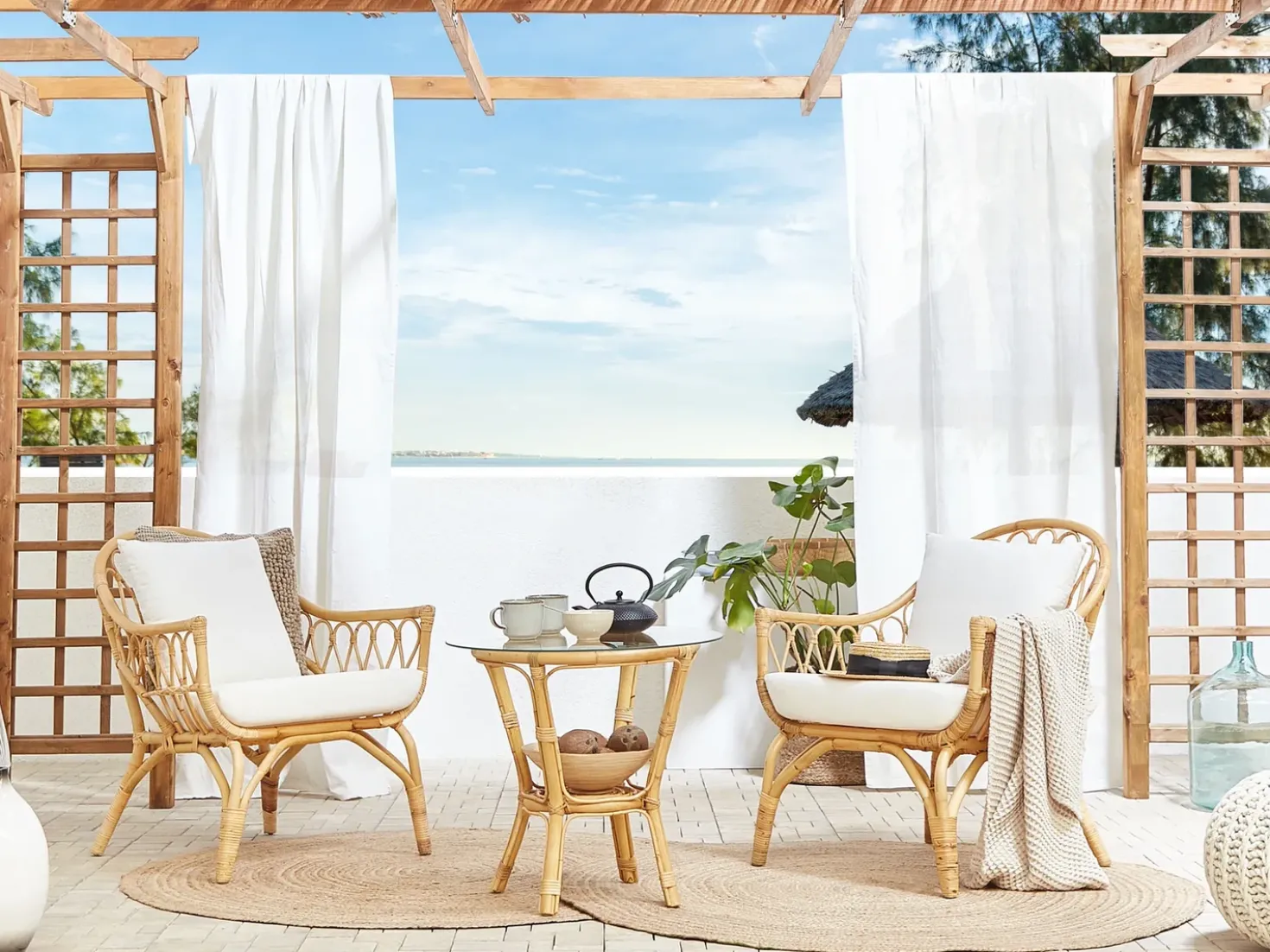 Set da giardino con tavolo 4 posti SIBARI Rattan Naturale