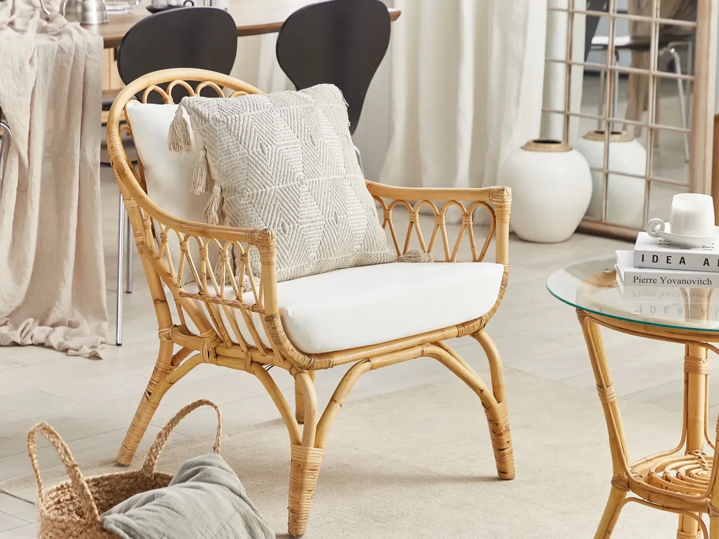 Set da giardino con tavolo 4 posti SIBARI Rattan Naturale