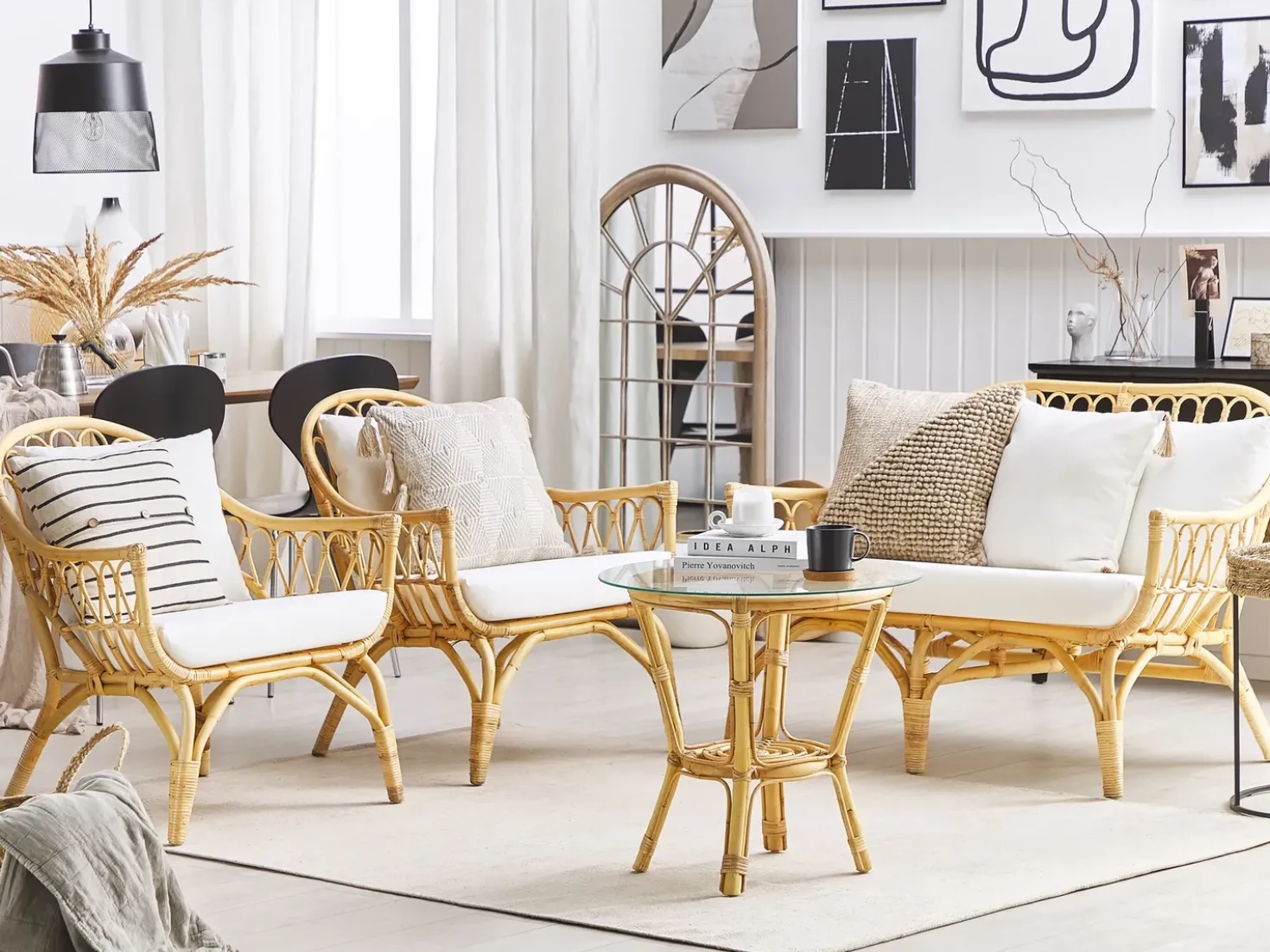 Set da giardino con tavolo 4 posti SIBARI Rattan Naturale