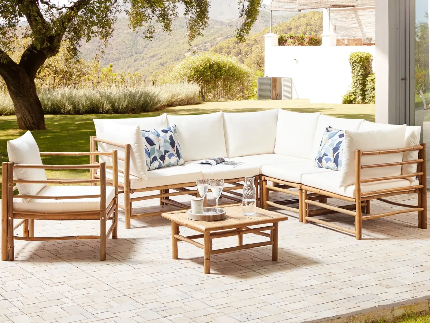 Set da giardino con tavolo 6 posti CERRETO Bambù Bianco sporco