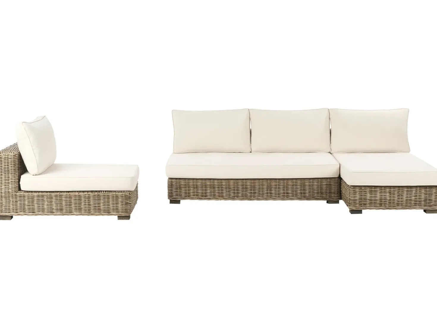 Set da giardino con tavolo 4 posti VARALLO Lato Sinistro Modulare Rattan Grigio