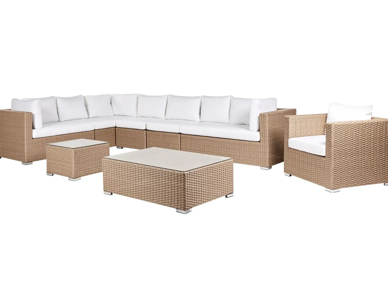 Set da giardino con tavolo 8 posti XXL Lato destro Modulare Rattan sintetico (PE) Beige sabbia