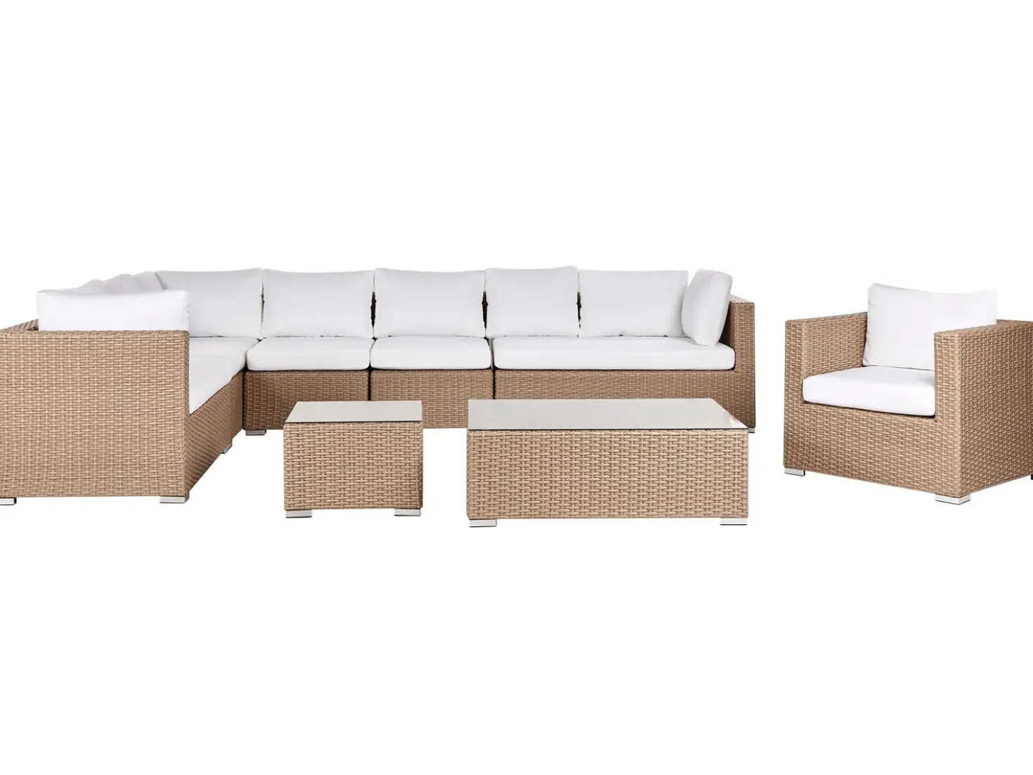 Set da giardino con tavolo 8 posti XXL Lato destro Modulare Rattan sintetico (PE) Beige sabbia