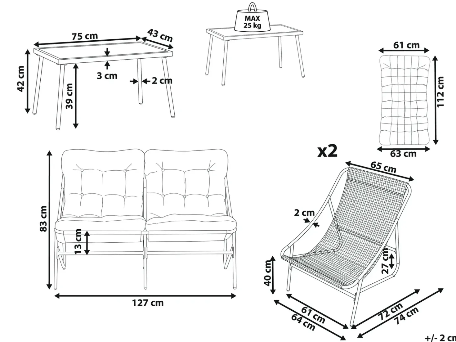 Set da giardino con tavolo 4 posti MOLVENO Metallo Beige/Verde