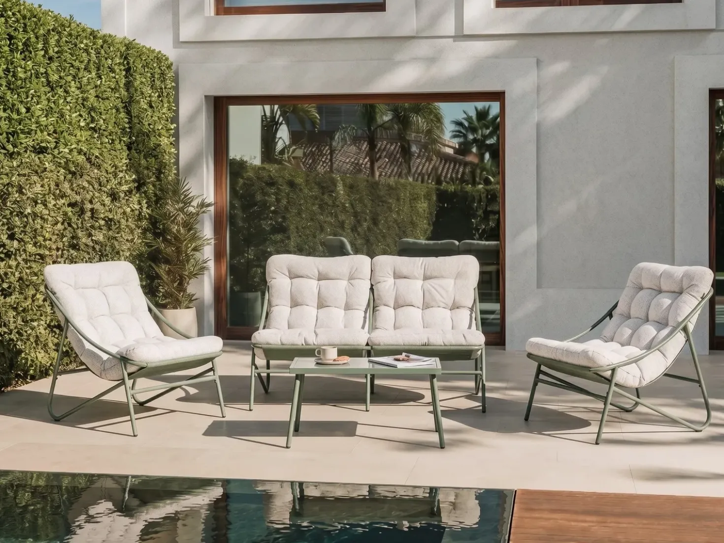 Set da giardino con tavolo 4 posti MOLVENO Metallo Beige/Verde