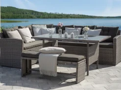 Set da giardino con tavolo 8 posti VITERBO con cuscini Rattan sintetico (PE) Grigio