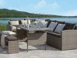 Set da giardino con tavolo 8 posti VITERBO con cuscini Rattan sintetico (PE) Grigio
