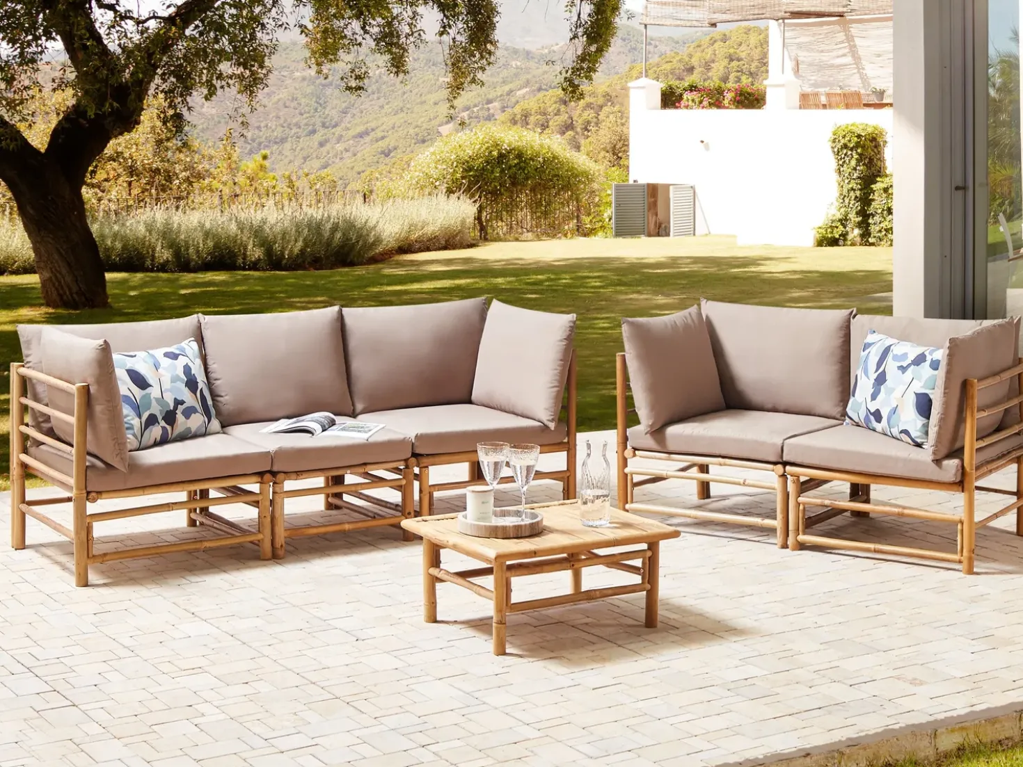 Set da giardino con tavolo 5 posti CERRETO Bambù Tortora
