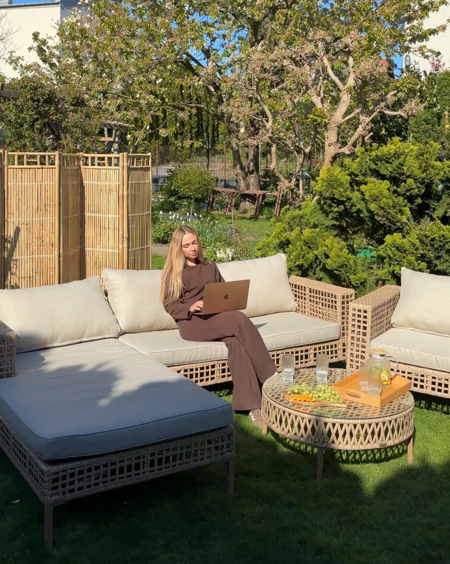 Set da giardino con tavolo 4 posti CALASETTA Lato destro Rattan sintetico (PE) Beige