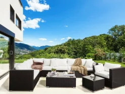 Set da giardino con tavolo 8 posti XXL Lato destro Modulare Rattan sintetico (PE) Marrone scuro