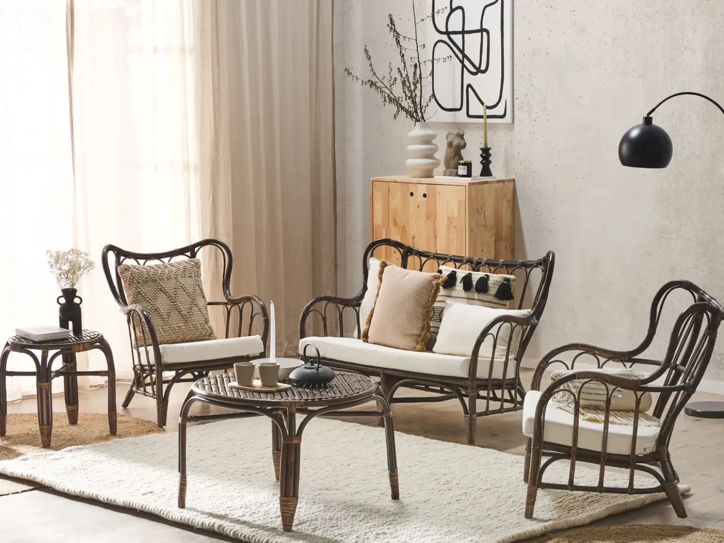Set da giardino con tavolo 4 posti BRINDISI Rattan Marrone scuro
