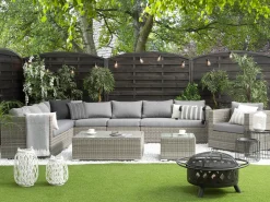 Set da giardino con tavolo 8 posti XXL Lato destro Modulare Rattan sintetico (PE) Grigio
