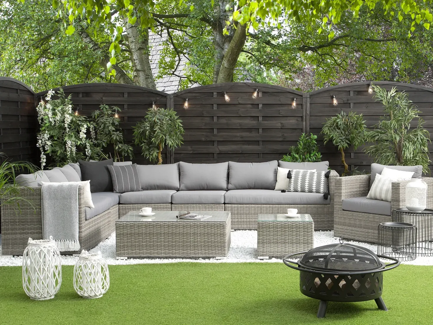 Set da giardino con tavolo 8 posti XXL Lato destro Modulare Rattan sintetico (PE) Grigio