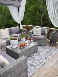 Set da giardino con tavolo 8 posti XXL Lato destro Modulare Rattan sintetico (PE) Grigio