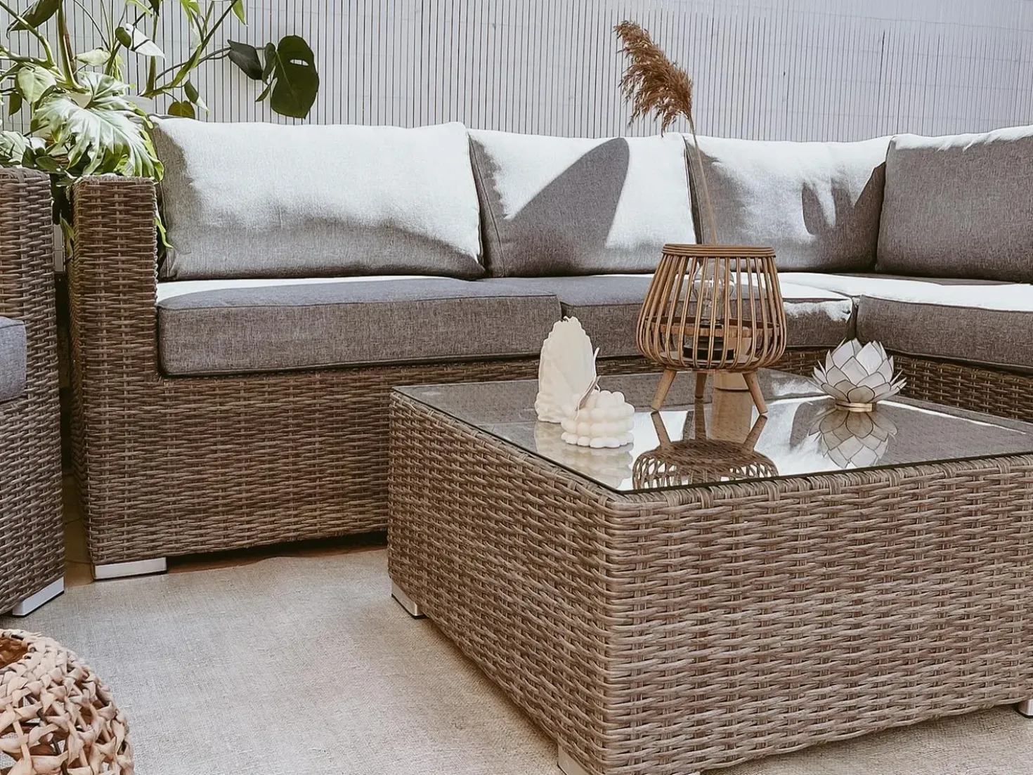 Set da giardino con tavolo 8 posti XXL Lato destro Modulare Rattan sintetico (PE) Grigio