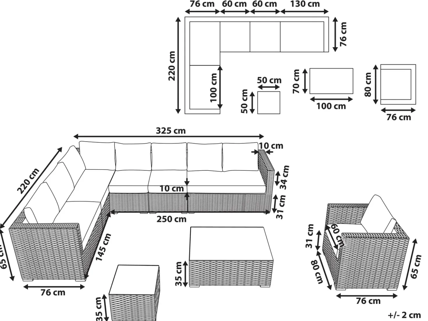 Set da giardino con tavolo 8 posti XXL Lato destro Modulare Rattan sintetico (PE) Grigio