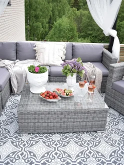 Set da giardino con tavolo 8 posti XXL Lato destro Modulare Rattan sintetico (PE) Grigio