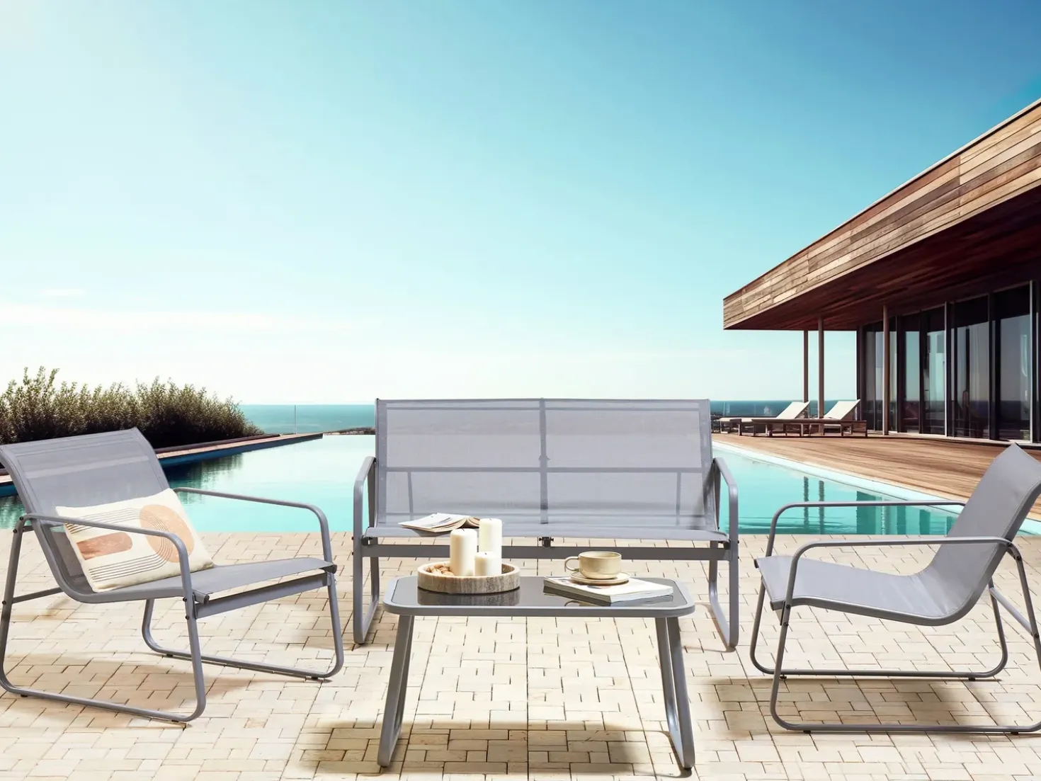 Set da giardino con tavolo 4 posti BARREA Metallo Grigio