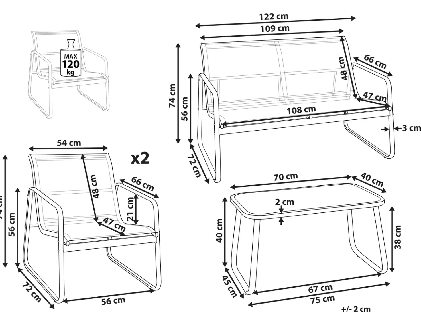 Set da giardino con tavolo 4 posti BARREA Metallo Grigio