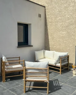 Set da giardino con tavolo 4 posti CERRETO Bambù Bianco sporco