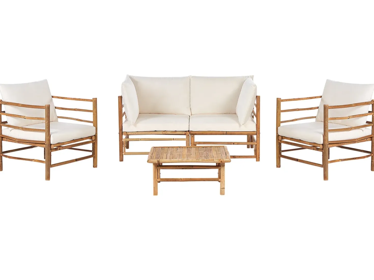 Set da giardino con tavolo 4 posti CERRETO Bambù Bianco sporco