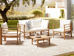 Set da giardino con tavolo 4 posti CERRETO Bambù Bianco sporco