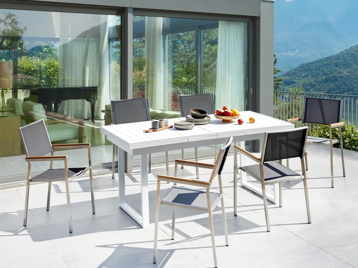 Set da pranzo da giardino 6 posti VALCANETTO/GROSSETO Metallo Grigio/Bianco