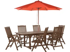 Set da pranzo da giardino 6 posti AMANTEA con Ombrellone Legno d'acacia Rosso