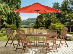 Set da pranzo da giardino 6 posti AMANTEA con Ombrellone Legno d'acacia Rosso